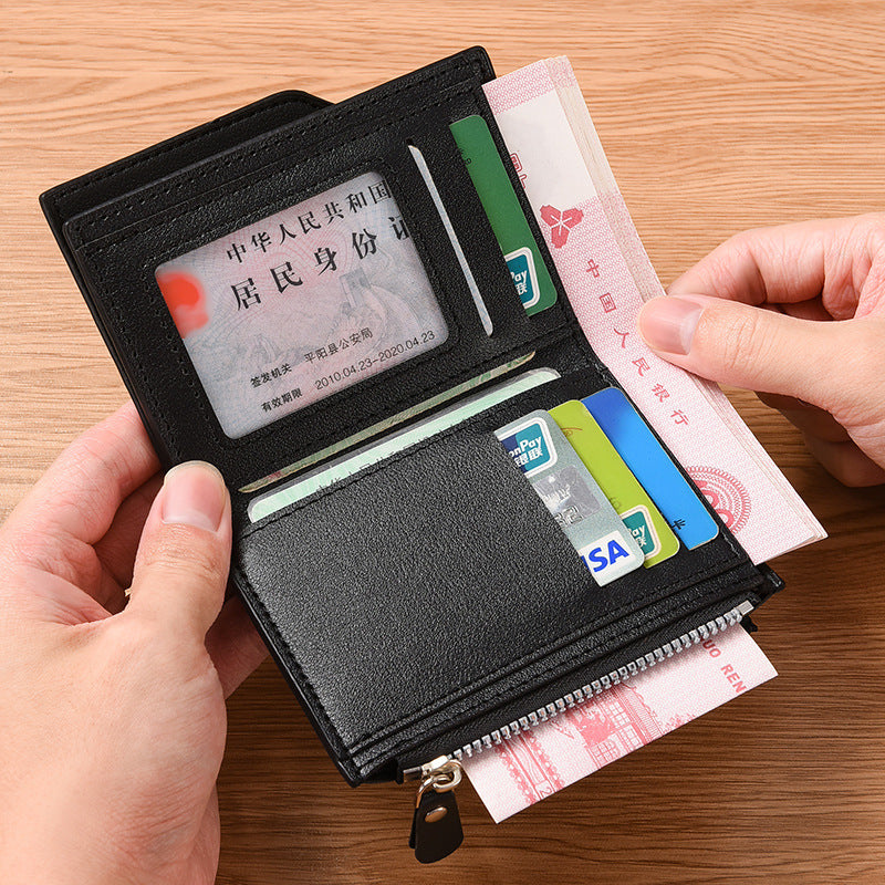 Coffee color Men's Compact Wallet – Multi-Card Holder with Zippered Coin Pocket, 13 Card Slots, Lightweight and Durable Design - Image 2