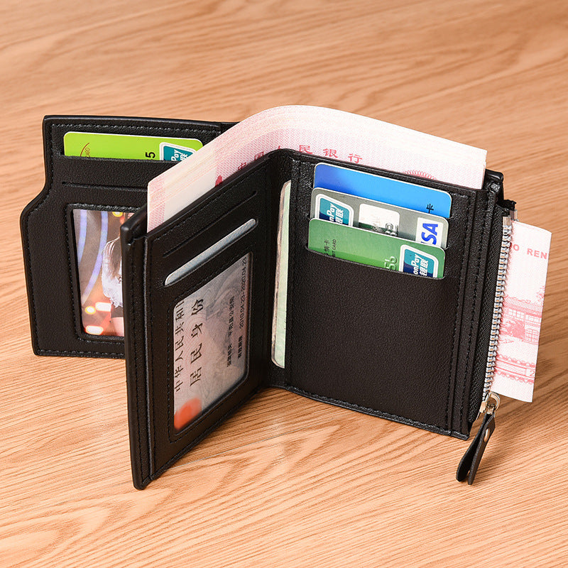 Coffee color Men's Compact Wallet – Multi-Card Holder with Zippered Coin Pocket, 13 Card Slots, Lightweight and Durable Design - Image 3