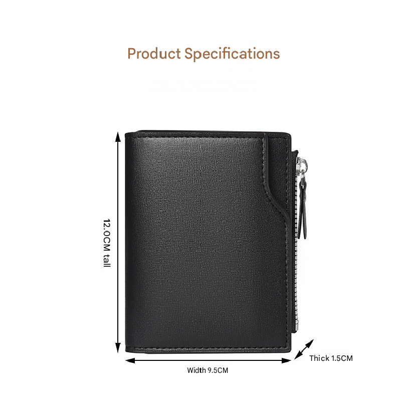 Coffee color Men's Compact Wallet – Multi-Card Holder with Zippered Coin Pocket, 13 Card Slots, Lightweight and Durable Design - Image 4