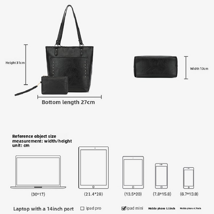 Black Minimalist Large Capacity Tote Bag with Detachable Pouch – Soft PU Leather Shoulder Handbag for Everyday Use - Image 7
