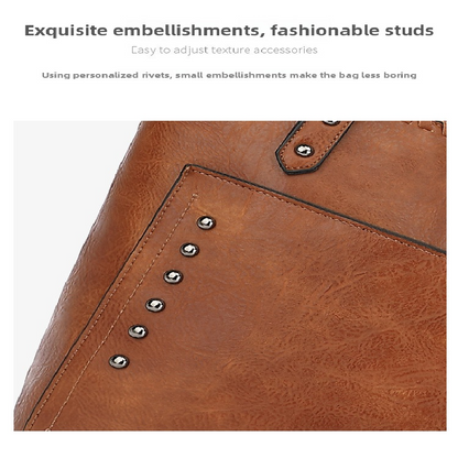 Brown Minimalist Large Capacity Tote Bag with Detachable Pouch – Soft PU Leather Shoulder Handbag for Everyday Use - Image 2
