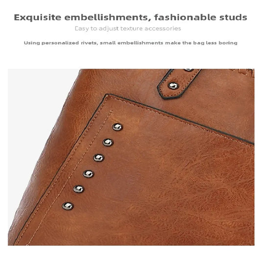 Brown Minimalist Large Capacity Tote Bag with Detachable Pouch – Soft PU Leather Shoulder Handbag for Everyday Use - Image 2
