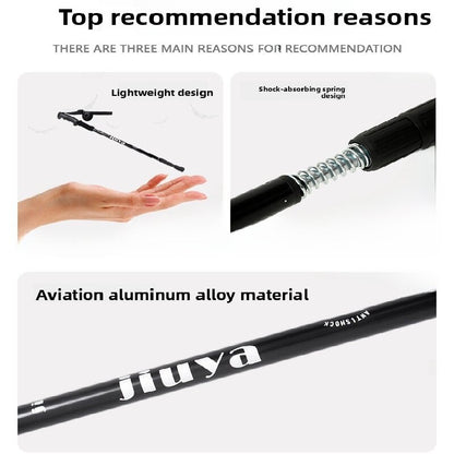 Black Professional Outdoor Trekking Pole – Lightweight Aluminum Alloy Adjustable Walking Stick with Shock Absorption System for Hiking, Climbing, and Kids | 4-Section Collapsible Design with Ergonomic Curved Handle - Image 2