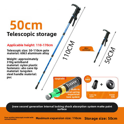 Blue Professional Outdoor Trekking Pole – Lightweight Aluminum Alloy Adjustable Walking Stick with Shock Absorption System for Hiking, Climbing, and Kids | 4-Section Collapsible Design with Ergonomic Curved Handle