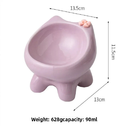 Pink Ceramic Elevated Cat Bowl Tilted Raised Pet Feeder with Anti-Slip Base Cute Design for Wet or Dry Food Ideal for Australian Pets - Image 4