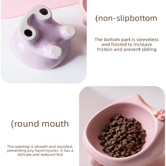 Beige Ceramic Elevated Cat Bowl Tilted Raised Pet Feeder with Anti-Slip Base Cute Design for Wet or Dry Food Ideal for Australian Pets - Image 3