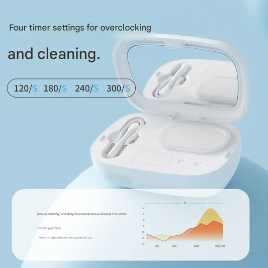 White  Ultrasonic Contact Lens Cleaner Machine Automatic Washer Case with UV Light LED Display 4 Timer Modes Type-C Rechargeable Portable for Travel - Image 4