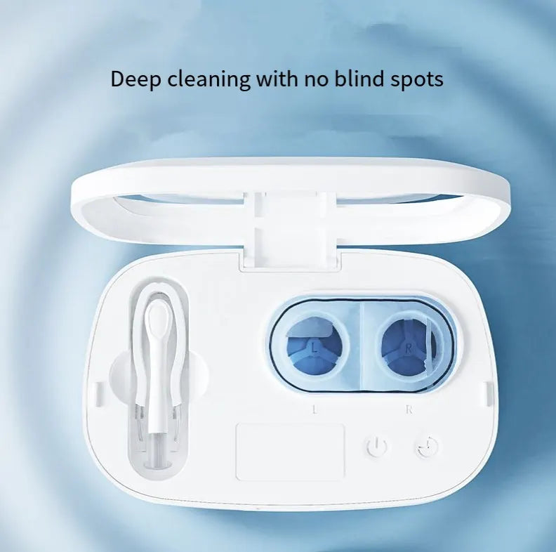 White and blue gradient Ultrasonic Contact Lens Cleaner Machine Automatic Washer Case with UV Light LED Display 4 Timer Modes Type-C Rechargeable Portable for Travel - Image 2