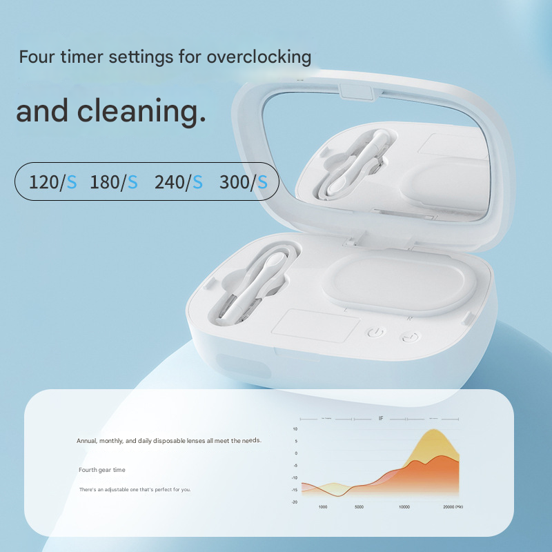 White and blue gradient Ultrasonic Contact Lens Cleaner Machine Automatic Washer Case with UV Light LED Display 4 Timer Modes Type-C Rechargeable Portable for Travel - Image 4