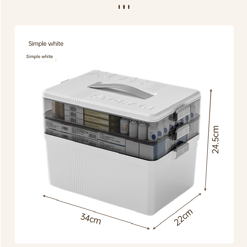Grayish-white Large 3 Layer Medicine Storage Box Portable First Aid Kit Organiser with Handle Multi Compartment Container for Family Home Use - Image 5