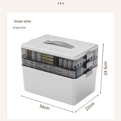 Cream white Large 3 Layer Medicine Storage Box Portable First Aid Kit Organiser with Handle Multi Compartment Container for Family Home Use - Image 5