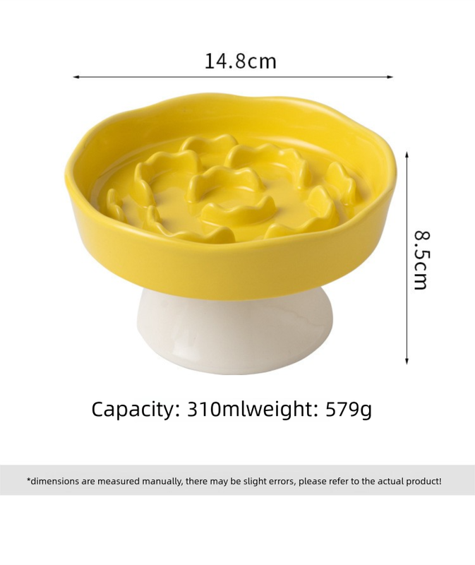 Yellow Ceramic Elevated Slow Feeder Bowl Raised Pet Dish 310ml Anti-Vomit Puzzle Design for Cats and Small Dogs Healthy Digestion Sturdy Base - Image 5