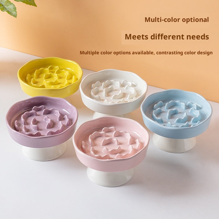 Blue Ceramic Elevated Slow Feeder Bowl Raised Pet Dish 310ml Anti-Vomit Puzzle Design for Cats and Small Dogs Healthy Digestion Sturdy Base - Image 4