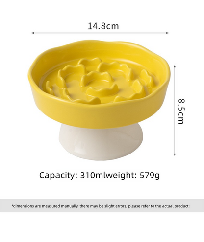 Blue Ceramic Elevated Slow Feeder Bowl Raised Pet Dish 310ml Anti-Vomit Puzzle Design for Cats and Small Dogs Healthy Digestion Sturdy Base - Image 5