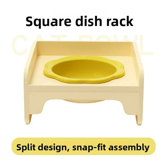 Yellow Ceramic Raised Cat Bowl with Splash Proof Stand 250ml Elevated Pet Feeder for Kittens and Small Dogs Modular Interlocking Design - Image 2