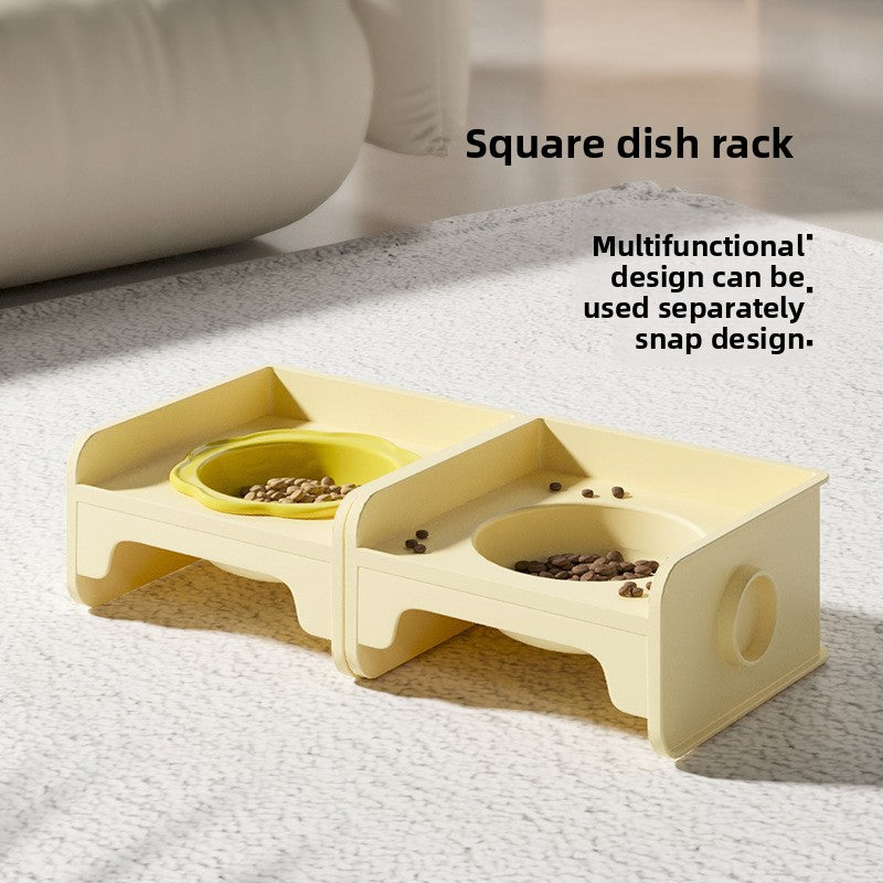 Yellow Ceramic Raised Cat Bowl with Splash Proof Stand 250ml Elevated Pet Feeder for Kittens and Small Dogs Modular Interlocking Design - Image 3