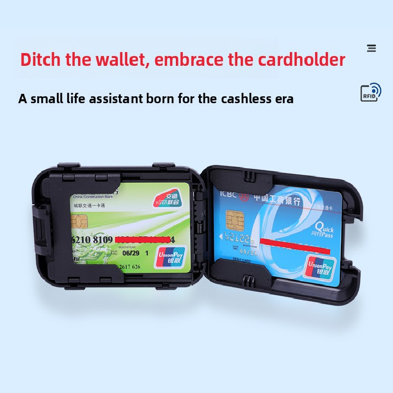 Dark grey RFID Blocking Aluminium Card Holder Wallet Waterproof Hard Shell Case with Cash Strap for Men Travel and Daily Use - Image 2