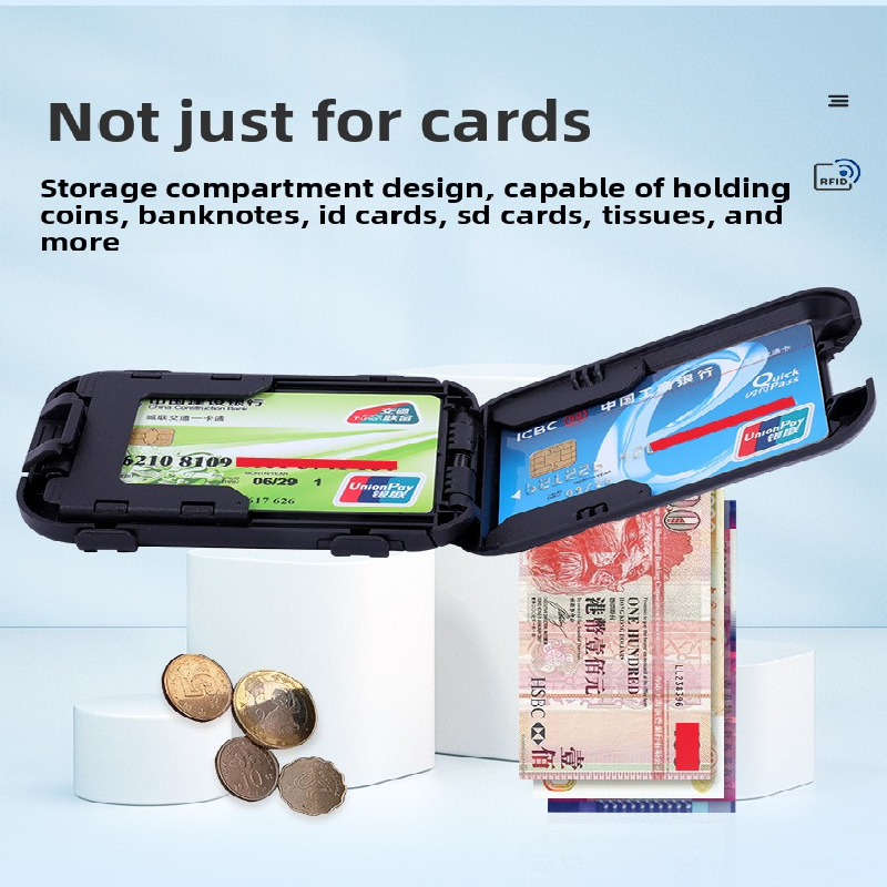 Dark grey RFID Blocking Aluminium Card Holder Wallet Waterproof Hard Shell Case with Cash Strap for Men Travel and Daily Use - Image 3