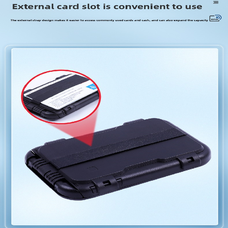 Dark grey RFID Blocking Aluminium Card Holder Wallet Waterproof Hard Shell Case with Cash Strap for Men Travel and Daily Use - Image 4