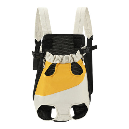 Yellow and white two-tone style Pet Carrier Backpack Front Chest Pack Legs Out Breathable Mesh for Small Dogs Cats Hiking Travel Hands Free Adjustable Design(Size:L)