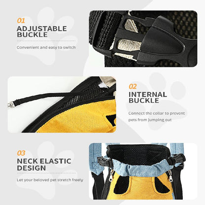 Yellow denim blue Pet Carrier Backpack Front Chest Pack Legs Out Breathable Mesh for Small Dogs Cats Hiking Travel Hands Free Adjustable Design(Size:S) - Image 4