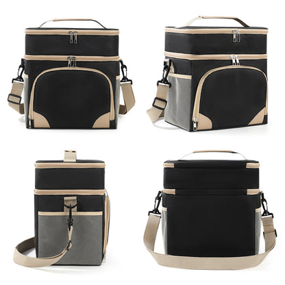 Black Dual Layer Insulated Lunch Bag 12L Large Capacity Cooler Tote with Adjustable Strap Leakproof Thermal Food Carrier for Work Picnic and Camping - Image 4