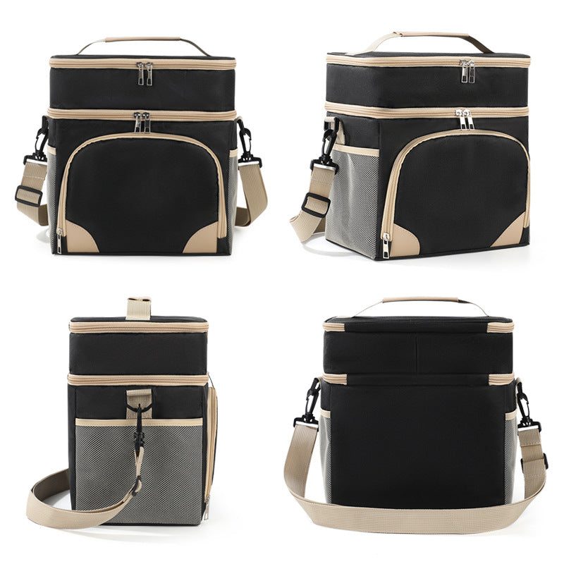 Grey Dual Layer Insulated Lunch Bag 12L Large Capacity Cooler Tote with Adjustable Strap Leakproof Thermal Food Carrier for Work Picnic and Camping - Image 4