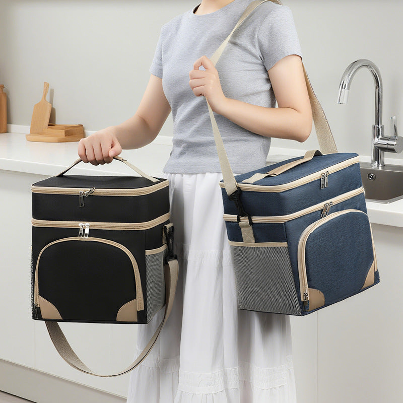 Navy blue Dual Layer Insulated Lunch Bag 12L Large Capacity Cooler Tote with Adjustable Strap Leakproof Thermal Food Carrier for Work Picnic and Camping - Image 3