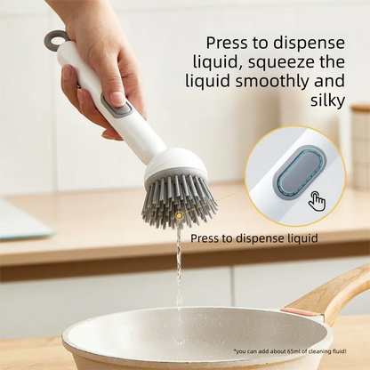 2 Pack White Kitchen Dish Brush with Soap Dispenser Adjustable Handle 360 Degree Cleaning Scrubber Non-Scratch Bristles for Pans Pots and Sink - Image 2