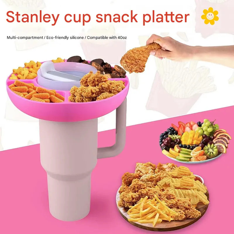2 Pack beige Snack Bowl for Stanley 40oz Tumbler with Handle Reusable Silicone Snack Ring Divider Tray for Movie Night Road Trip and Camping - Image 2