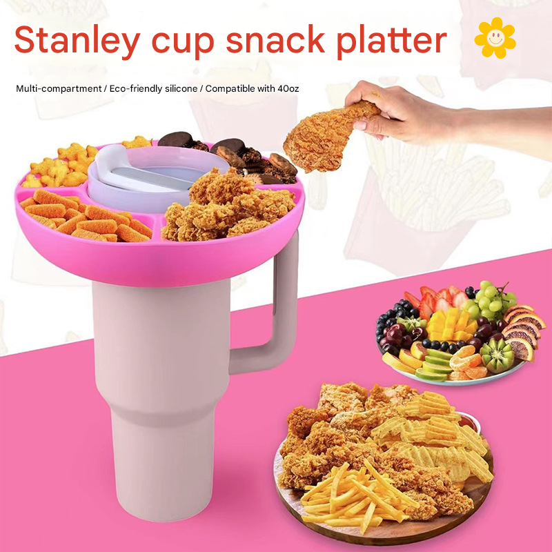 2 Pack Black Snack Bowl for Stanley 40oz Tumbler with Handle Reusable Silicone Snack Ring Divider Tray for Movie Night Road Trip and Camping - Image 2