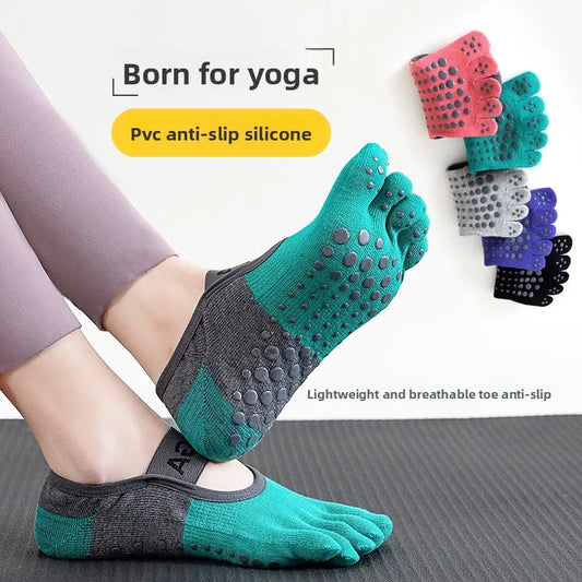 3-PCS Black Anti-Slip Yoga Socks 5 Toe Low Cut Grips Cotton Pilates Socks Breathable for Women Fitness Dance Barre and Home Workout - Image 3