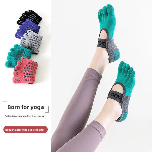 3-PCS Rose red Anti-Slip Yoga Socks 5 Toe Low Cut Grips Cotton Pilates Socks Breathable for Women Fitness Dance Barre and Home Workout - Image 2