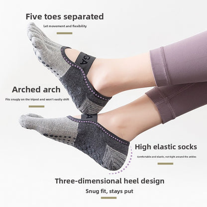 3-PCS Rose red Anti-Slip Yoga Socks 5 Toe Low Cut Grips Cotton Pilates Socks Breathable for Women Fitness Dance Barre and Home Workout - Image 4