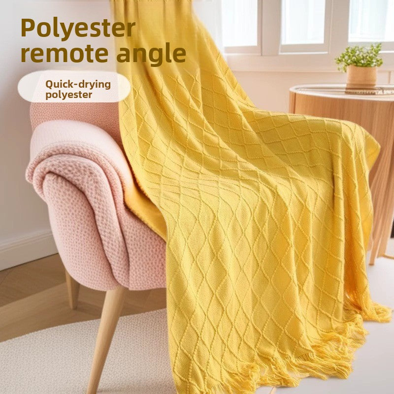 Khaki Nordic Knitted Throw Blanket with Tassels 130x230cm Soft Acrylic Diamond Pattern Sofa Cover Bed Runner and Travel Blanket - Image 4