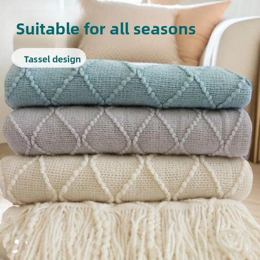 Turmeric Nordic Knitted Throw Blanket with Tassels 130x230cm Soft Acrylic Diamond Pattern Sofa Cover Bed Runner and Travel Blanket - Image 3