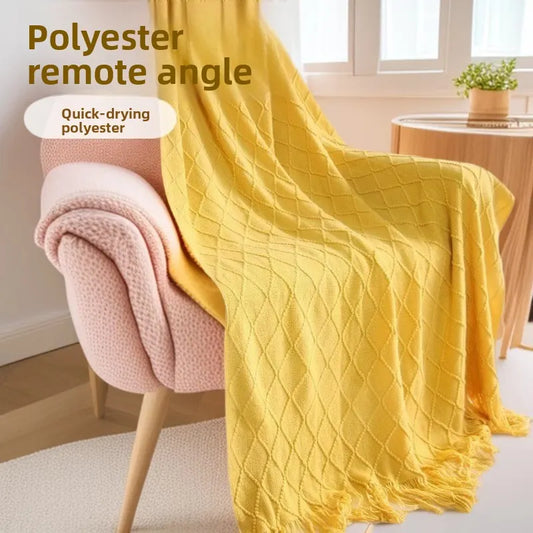 Light grey Nordic Knitted Throw Blanket with Tassels 130x230cm Soft Acrylic Diamond Pattern Sofa Cover Bed Runner and Travel Blanket - Image 4