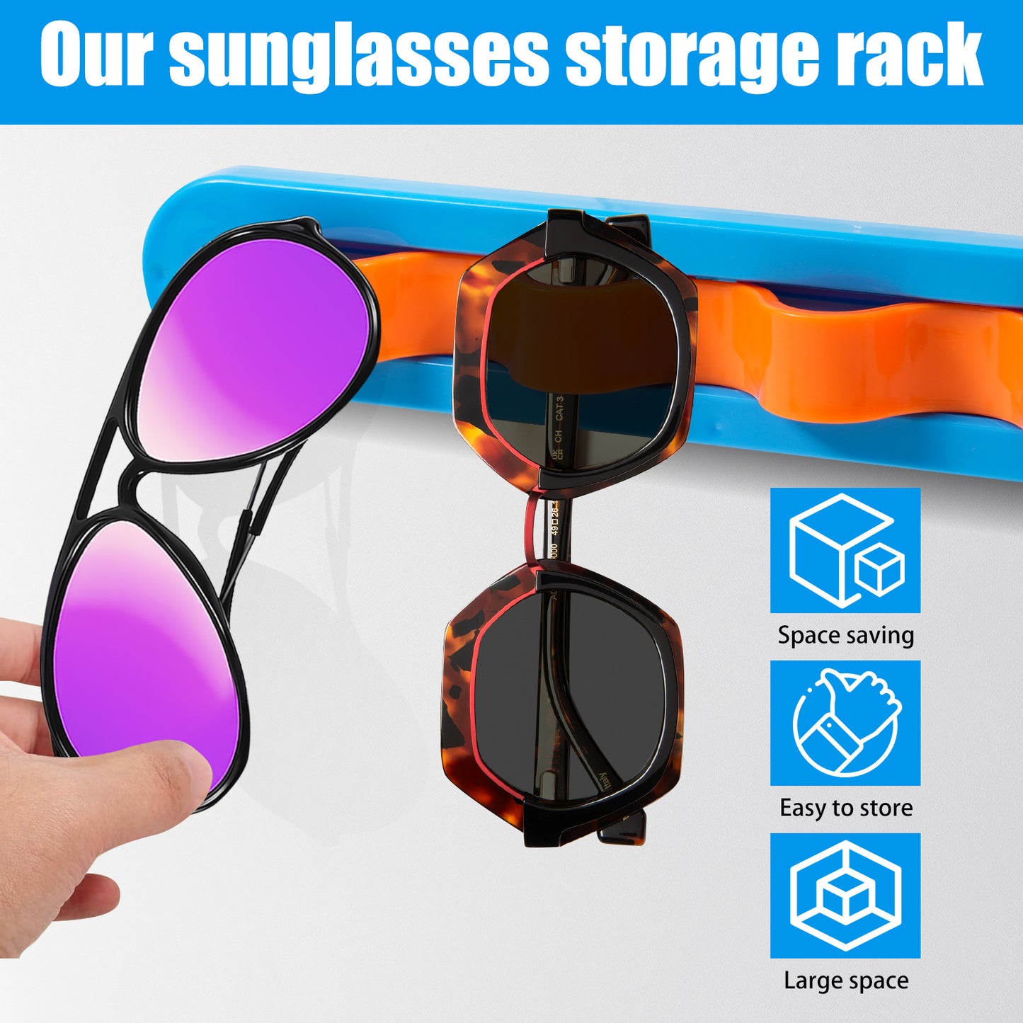 2 Pack Black Acrylic Sunglasses Holder Wall Mounted Glasses Organizer Rack Self-Adhesive Eyewear Display Stand for Home Office and Entryway - Image 3