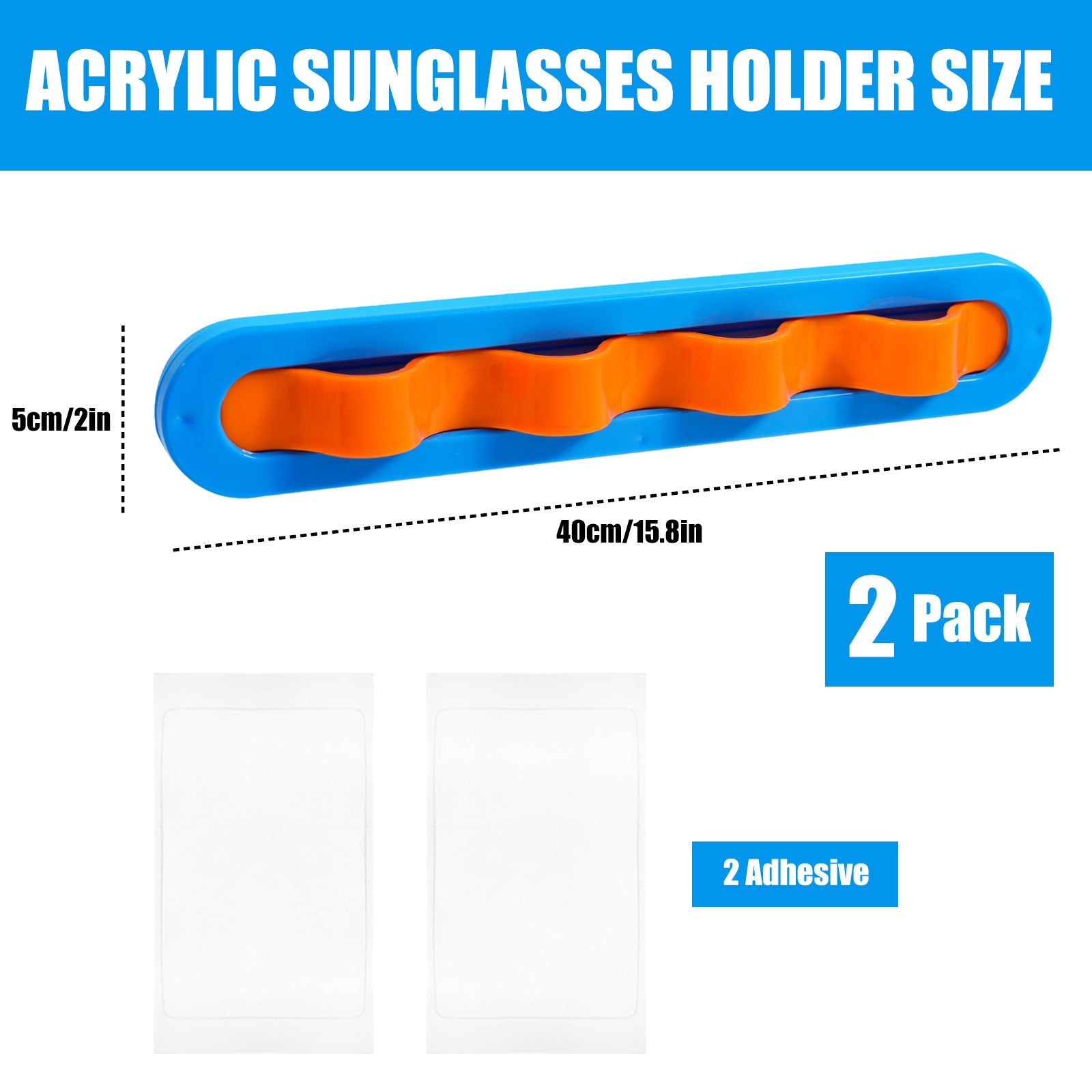 2 Pack Blue Acrylic Sunglasses Holder Wall Mounted Glasses Organizer Rack Self-Adhesive Eyewear Display Stand for Home Office and Entryway - Image 2