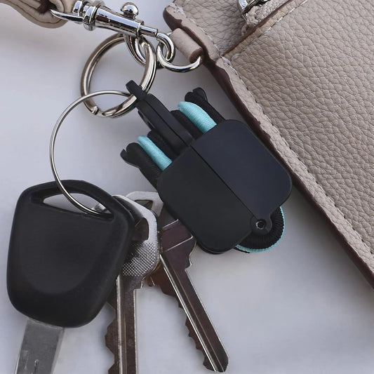 3-PCS Blue Portable Hair Tie Organizer Keychain Compact Hair Accessories Holder with Clip for Travel School Bag and Purse - Image 3