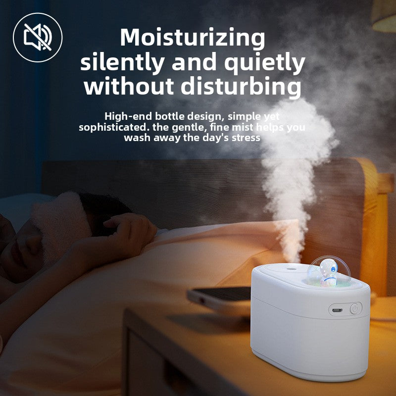 White Rechargeable Mini Astronaut Air Humidifier USB Desktop Cool Mist Humidifier with 7-Color LED Night Light for Bedroom and Office - Image 5