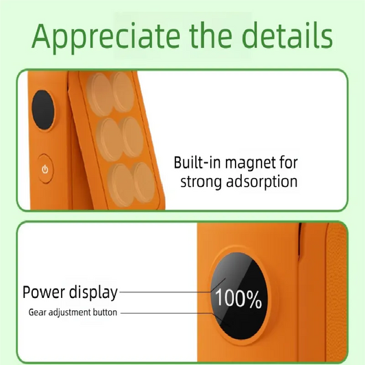 Light green Portable Handheld Fan 350 Degree Rotation Foldable Neck Hanging Waist Fan with Magnetic Base LED Display 5 Speed Personal Fan - Image 6