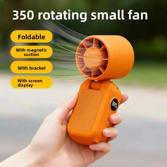 Pink Portable Handheld Fan 350 Degree Rotation Foldable Neck Hanging Waist Fan with Magnetic Base LED Display 5 Speed Personal Fan - Image 2