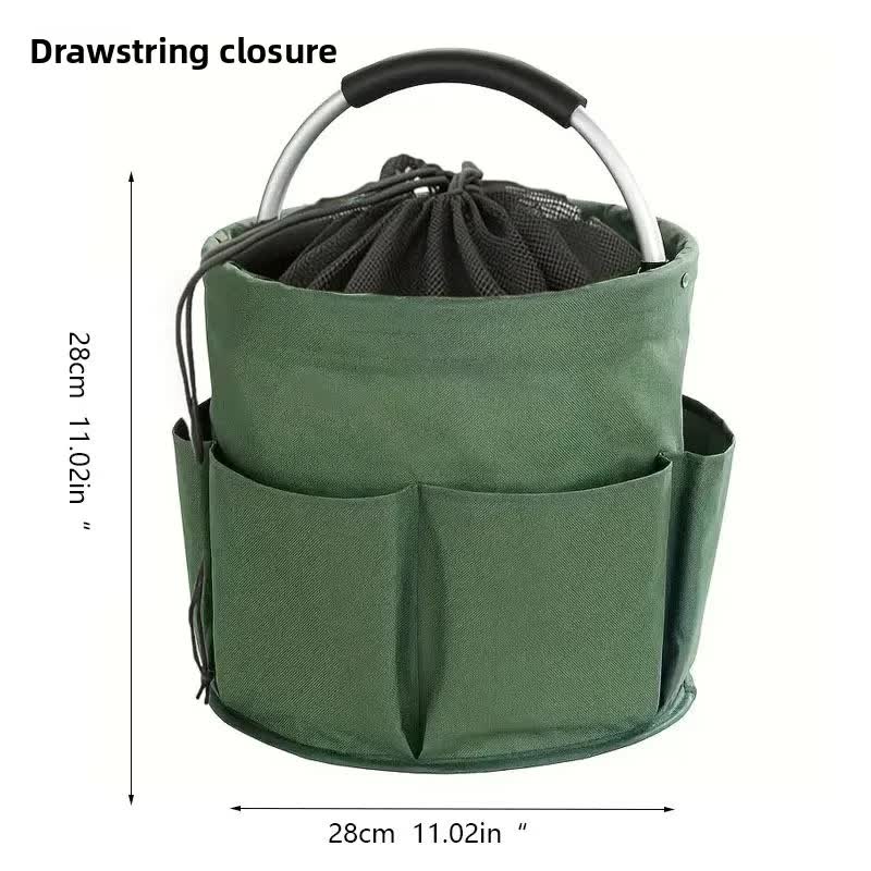 Grey Multi-Function Collapsible Storage Basket with Drawstring Closure Portable Cleaning Caddy and Picnic Organiser Bag with Multiple Pockets - Image 4