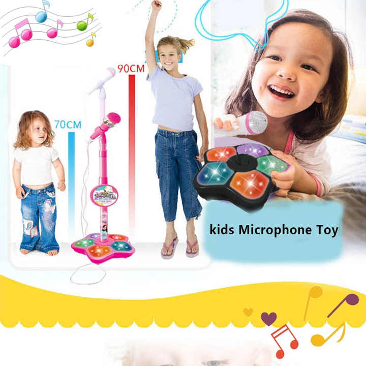 Black Kids Star Karaoke Microphone Stand Adjustable Height Music Toy with Flashing Lights and MP3 Connectivity for Boys and Girls - Image 3