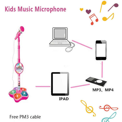 Black Kids Star Karaoke Microphone Stand Adjustable Height Music Toy with Flashing Lights and MP3 Connectivity for Boys and Girls - Image 4
