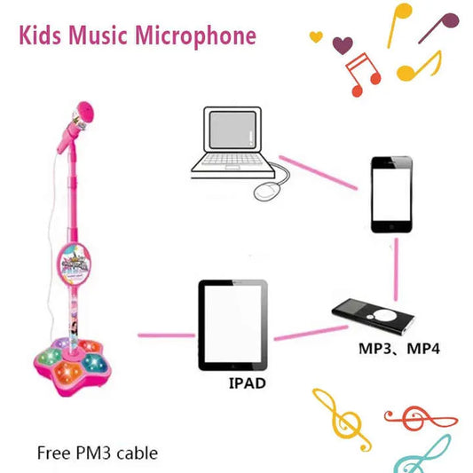 Black Kids Star Karaoke Microphone Stand Adjustable Height Music Toy with Flashing Lights and MP3 Connectivity for Boys and Girls - Image 4