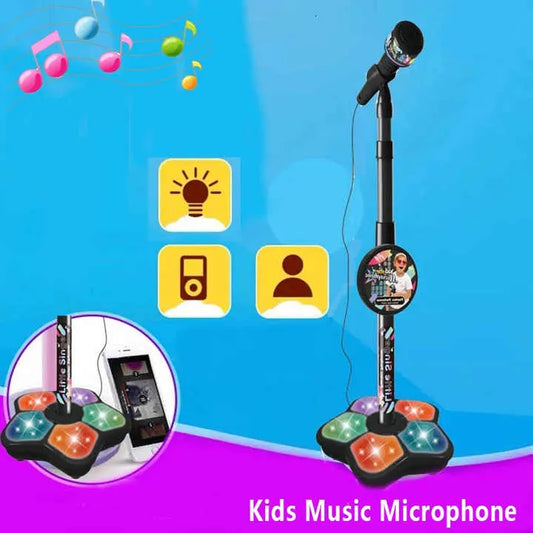 Pink Kids Star Karaoke Microphone Stand Adjustable Height Music Toy with Flashing Lights and MP3 Connectivity for Boys and Girls - Image 2
