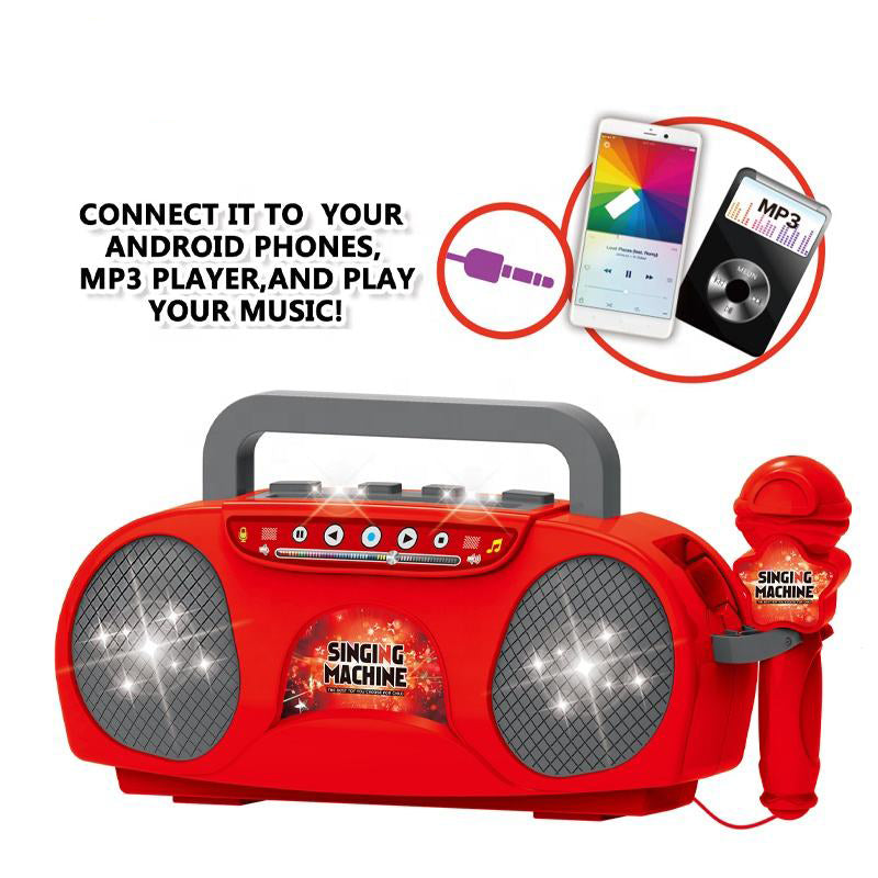 Pink Kids Portable Singing Machine Karaoke Boombox Toy with Microphone Flashing Lights and MP3 Music Player for Boys and Girls - Image 3