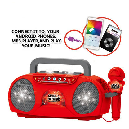 Red Kids Portable Singing Machine Karaoke Boombox Toy with Microphone Flashing Lights and MP3 Music Player for Boys and Girls - Image 3